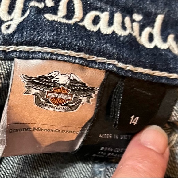 Harley Davidson Denim Blue Jeans Rhinestone Pockets - Picture 5 of 6